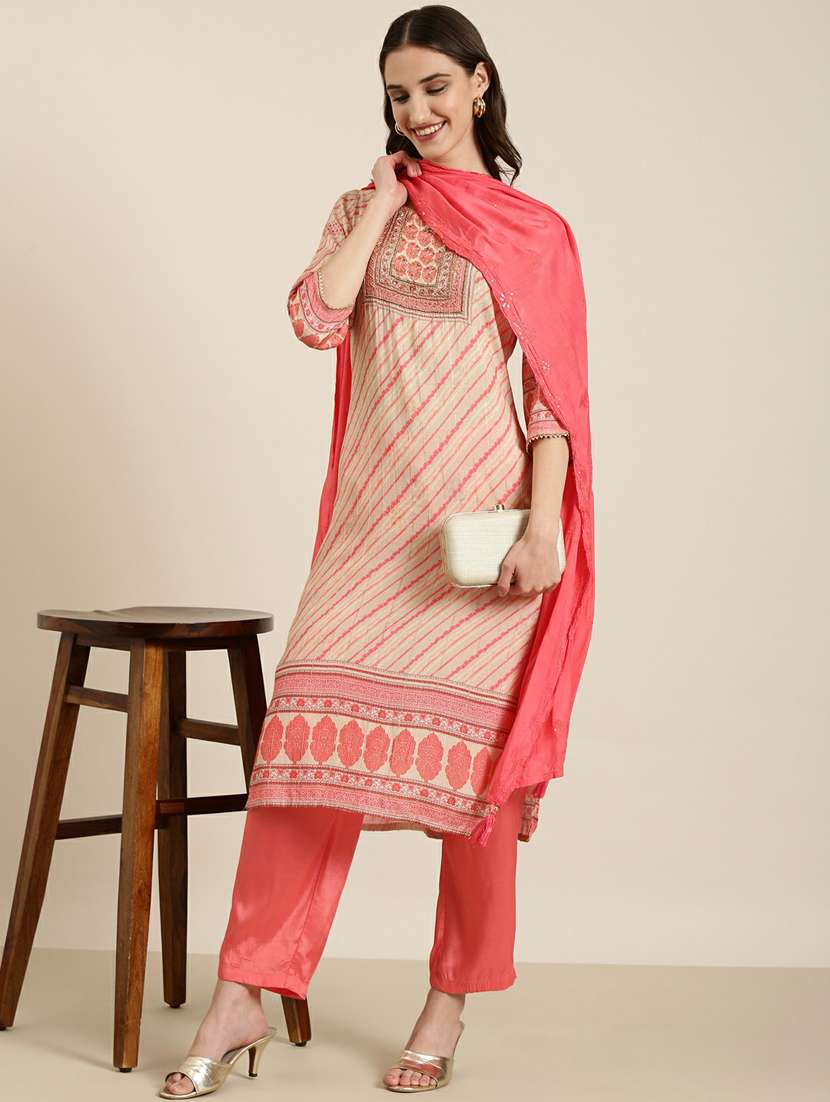 women leheriya round neck kurta pant set with dupatta - 20251332 -  Standard Image - 3