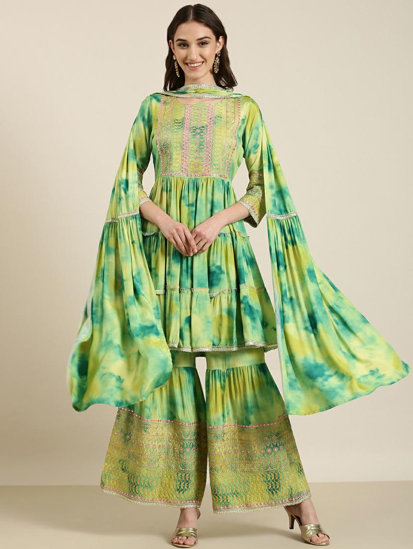 women tie & dye kurta sharara set with dupatta - 20251334 -  Zoom Image - 0