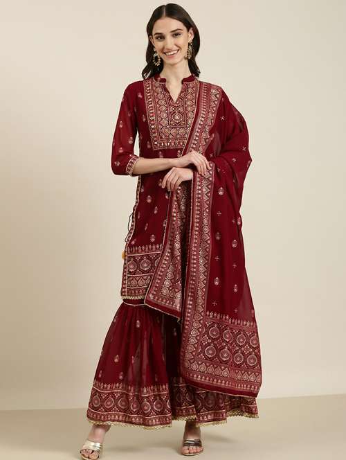 women embroidered kurta sharara set with dupatta - 20251346 -  Standard Image - 0
