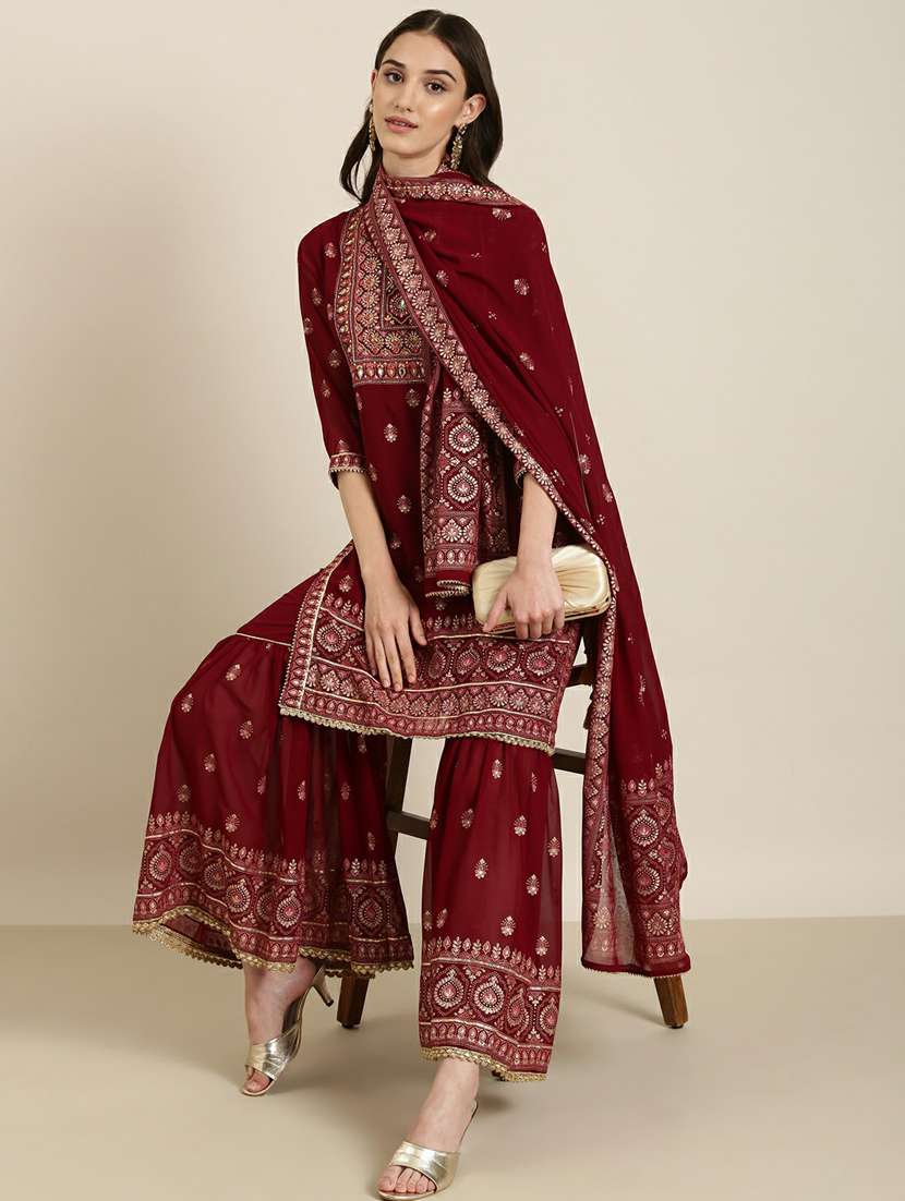 women embroidered kurta sharara set with dupatta - 20251346 - Standard Image - 3