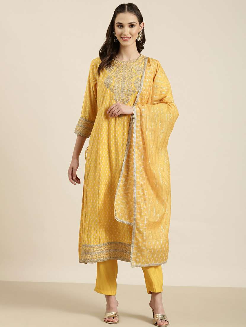 women yellow printed kurta pant set with dupatta - 20251351 -  Zoom Image - 0
