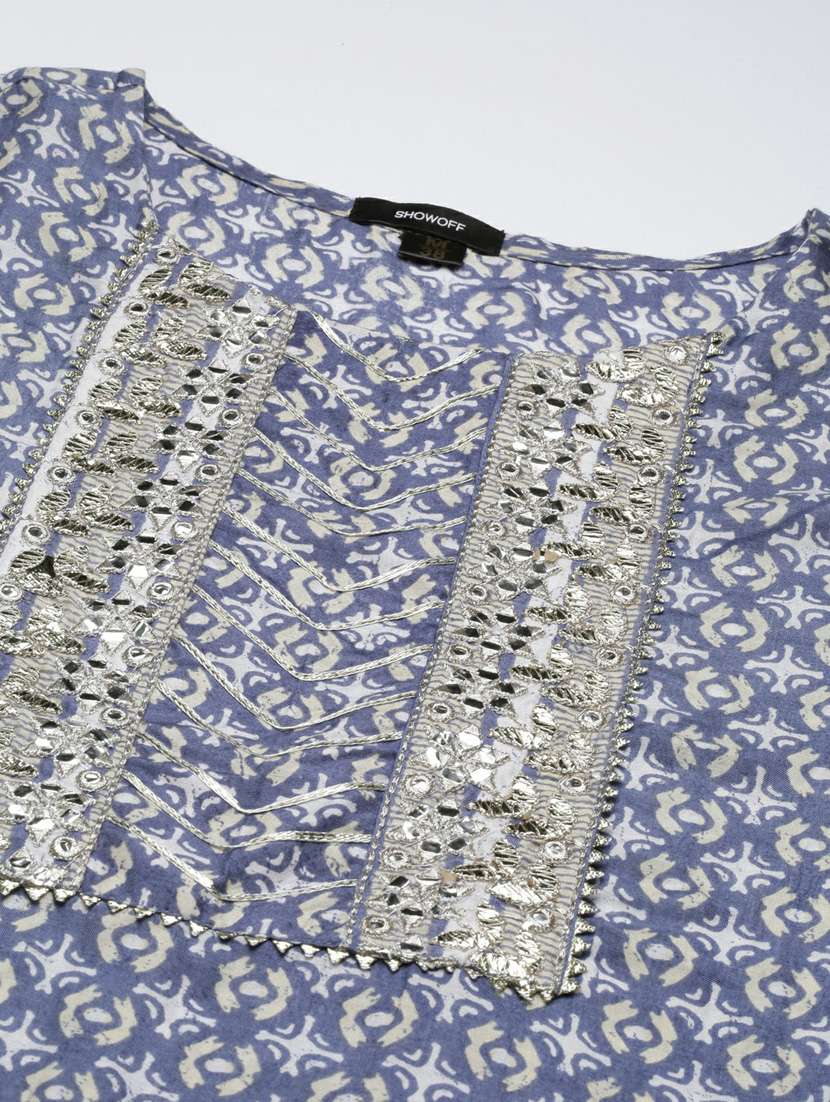 women block print round neck kurta pant set with dupatta - 20251367 -  Standard Image - 8