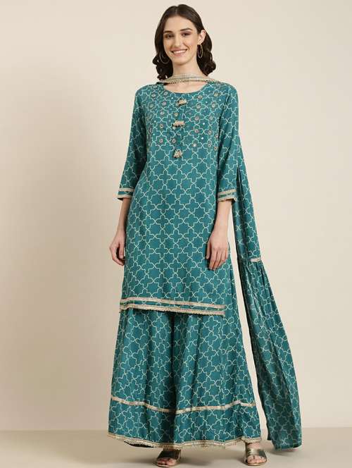 women geometric kurta sharara set with dupatta - 20251388 - Standard Image - 0