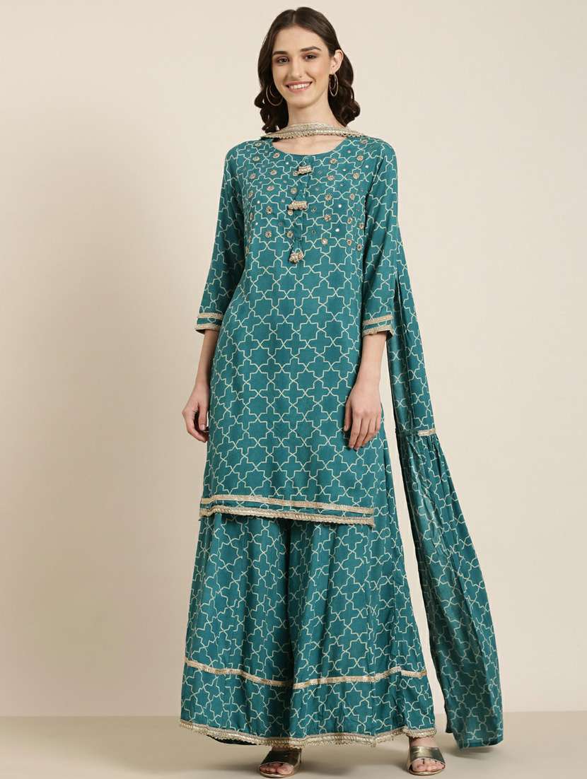 women geometric kurta sharara set with dupatta - 20251388 - Zoom Image - 0