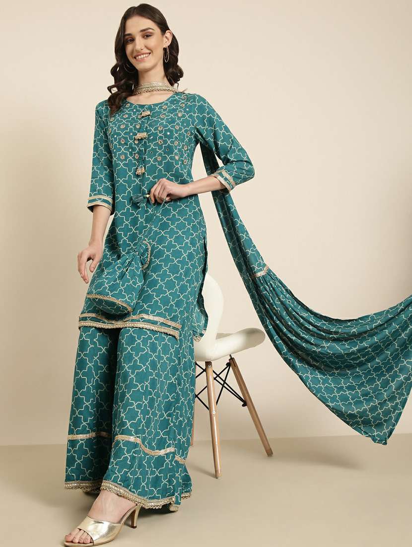 women geometric kurta sharara set with dupatta - 20251388 - Standard Image - 3