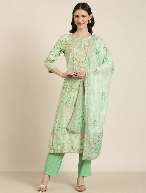 women printed round neck kurta pant set with dupatta - 20251411 -  Standard Image - 0