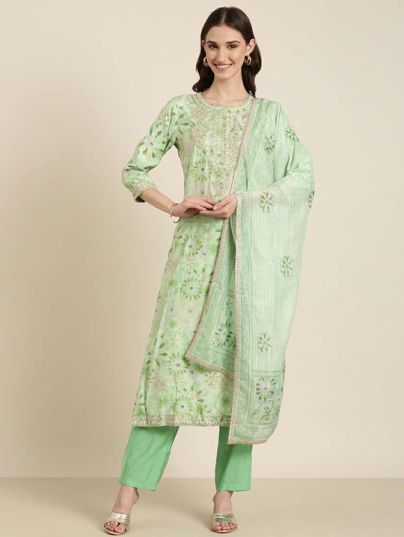 women printed round neck kurta pant set with dupatta - 20251411 -  Zoom Image - 0