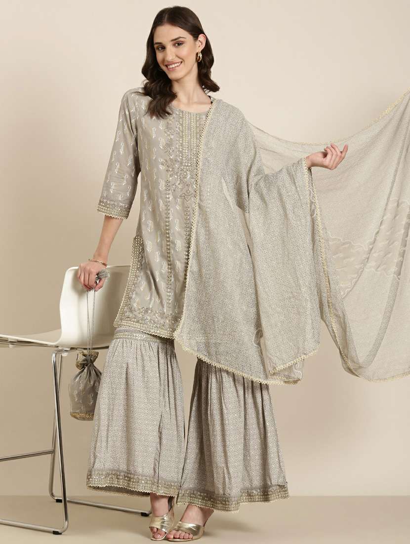 women paisley round neck kurta sharara set with dupatta - 20251412 -  Standard Image - 3
