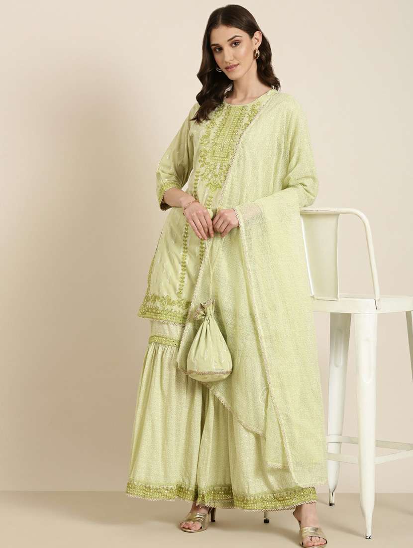 women paisley round neck kurta sharara set with dupatta - 20251423 -  Standard Image - 3
