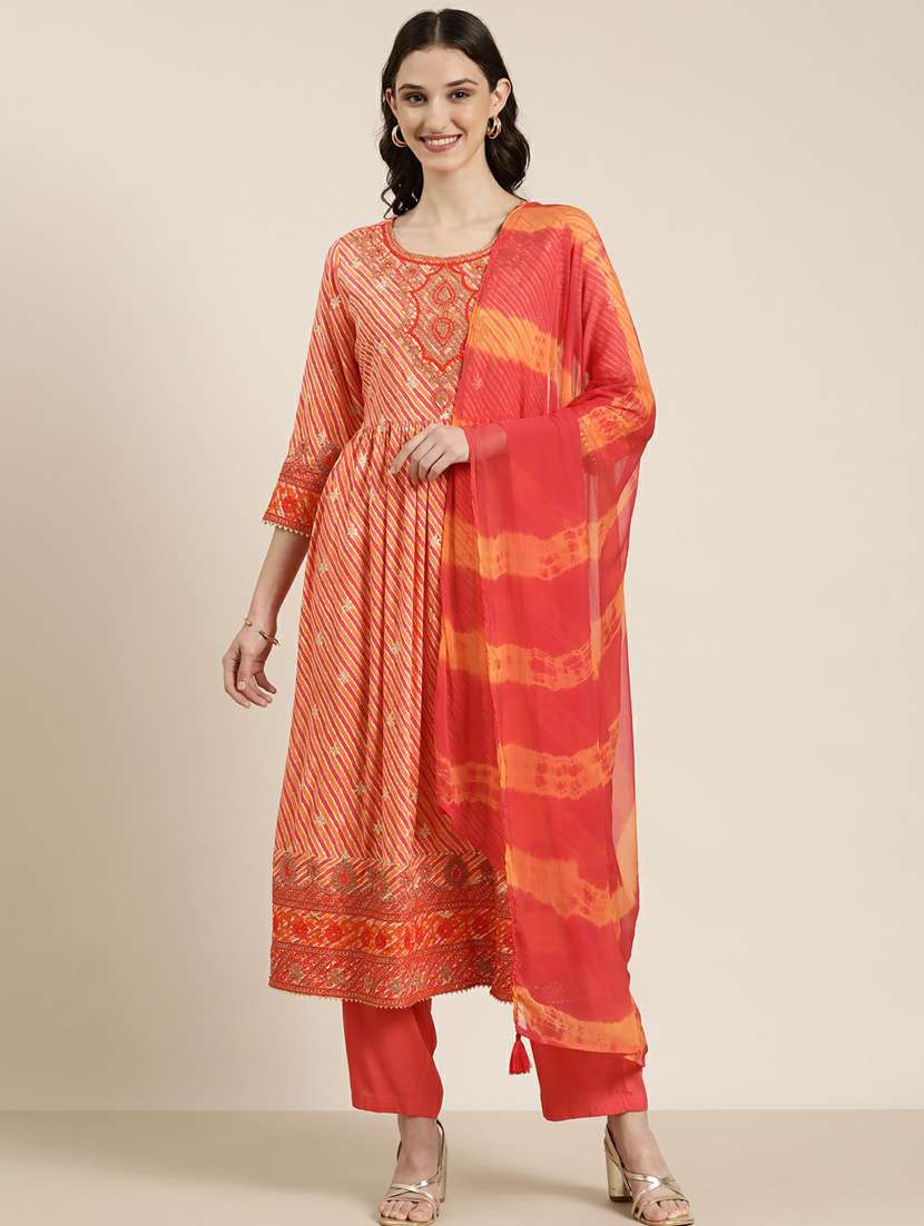 women leheriya kurta palazzo set with dupatta