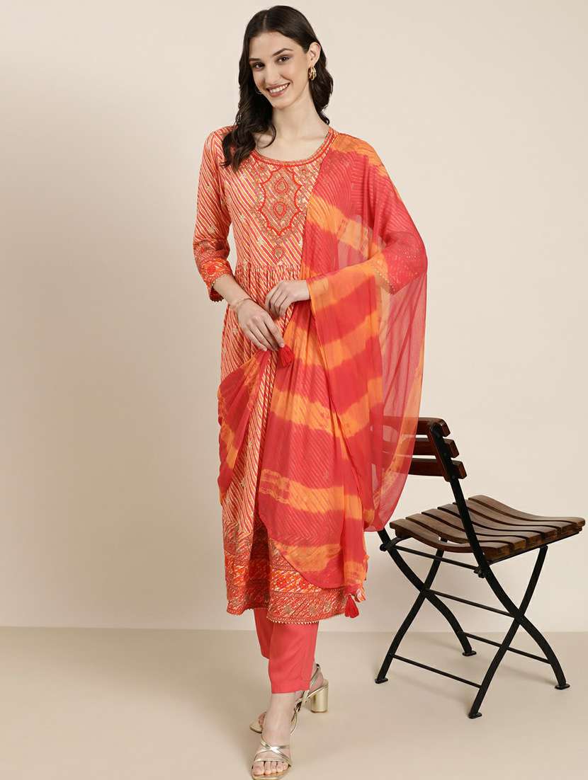 women leheriya kurta palazzo set with dupatta - 20251425 -  Standard Image - 3