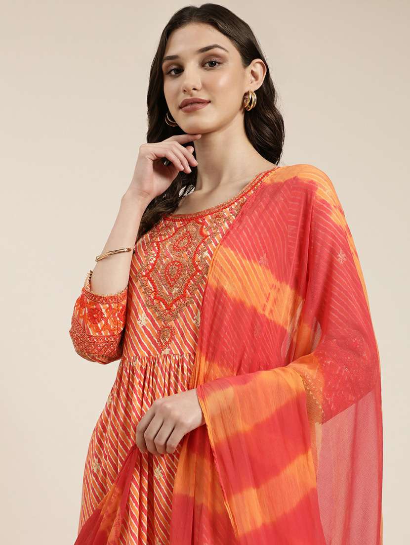 women leheriya kurta palazzo set with dupatta - 20251425 -  Standard Image - 5