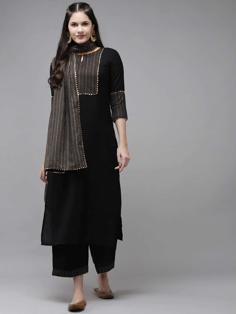 black colored kurta palazzo set - 20252118 - Zoom Image - 0