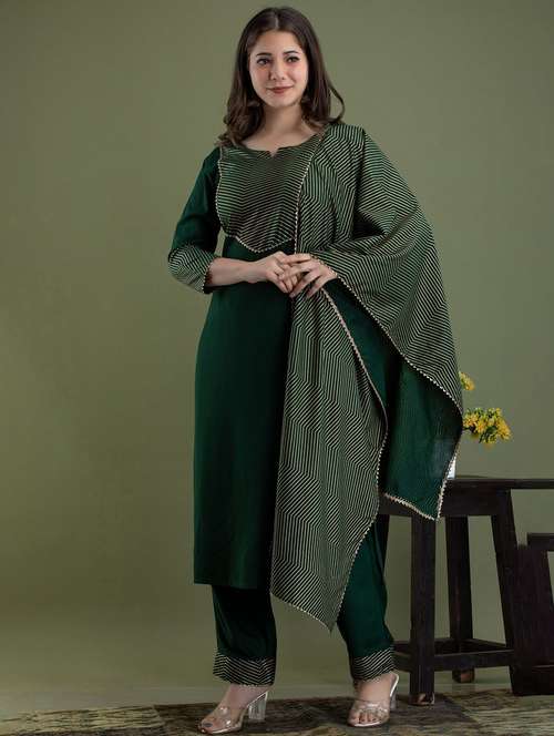 bottle green colored kurta pant set - 20252119 - Standard Image - 0