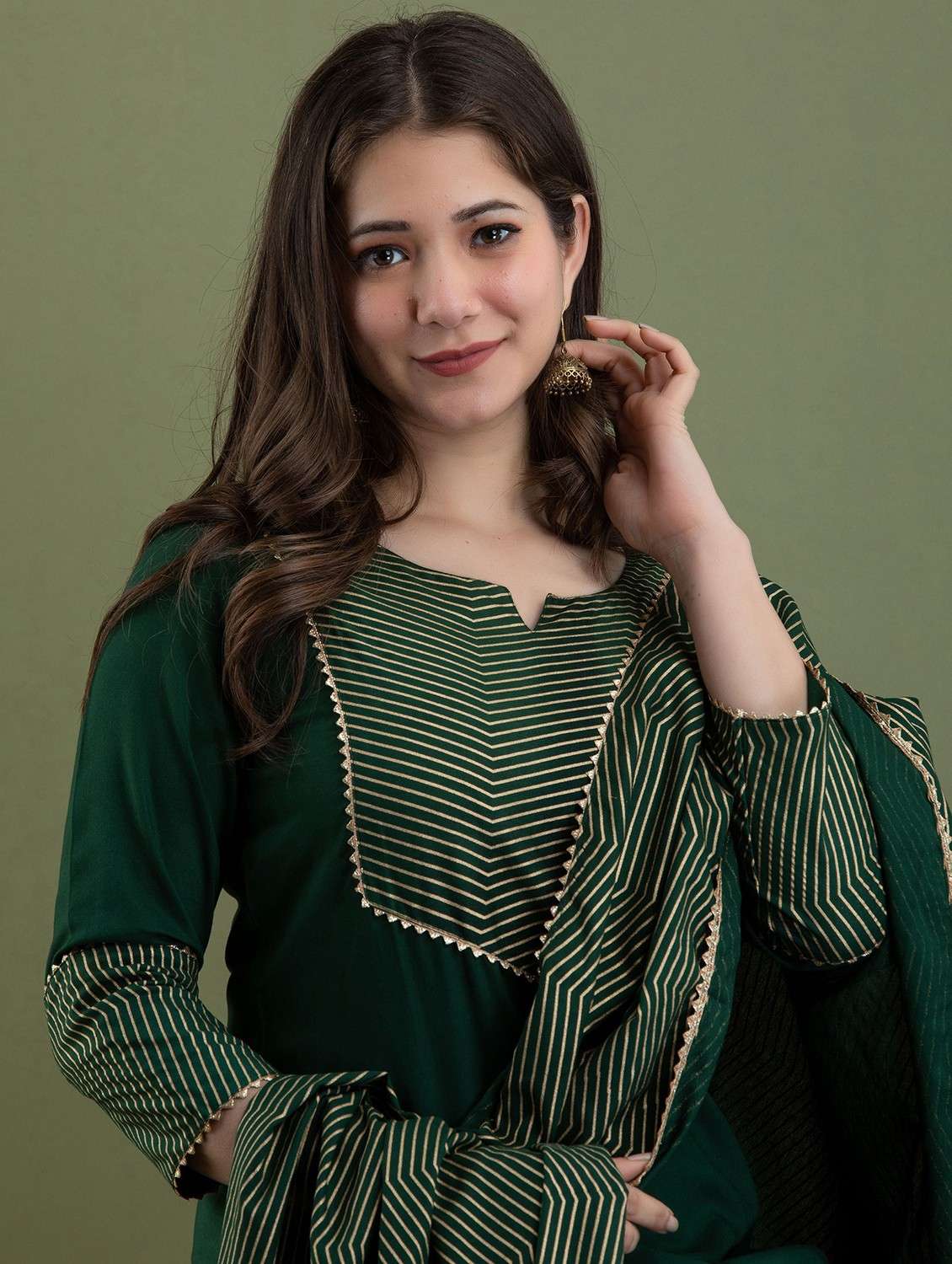 bottle green colored kurta pant set - 20252119 - Standard Image - 3