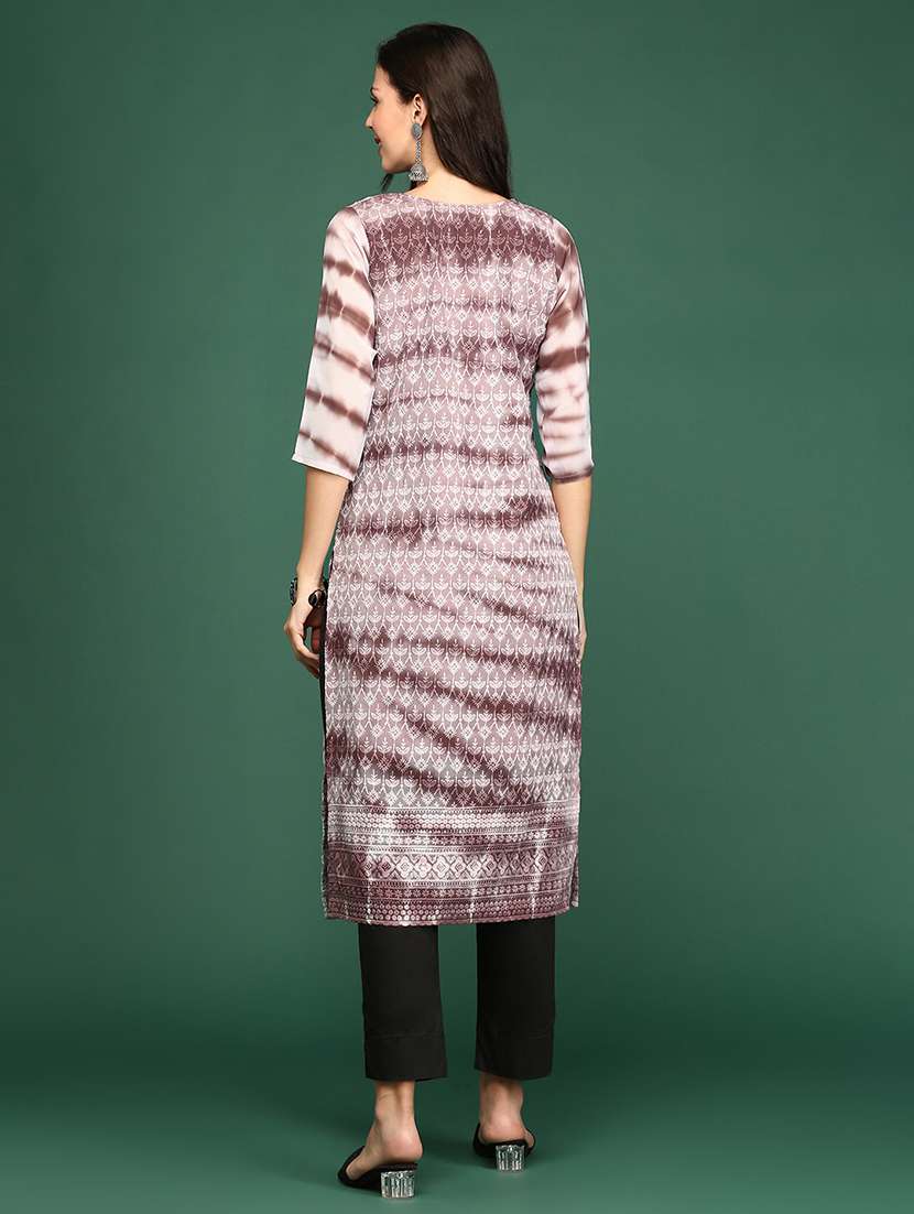 women's mauve round neck straight kurta - 20252223 -  Standard Image - 3