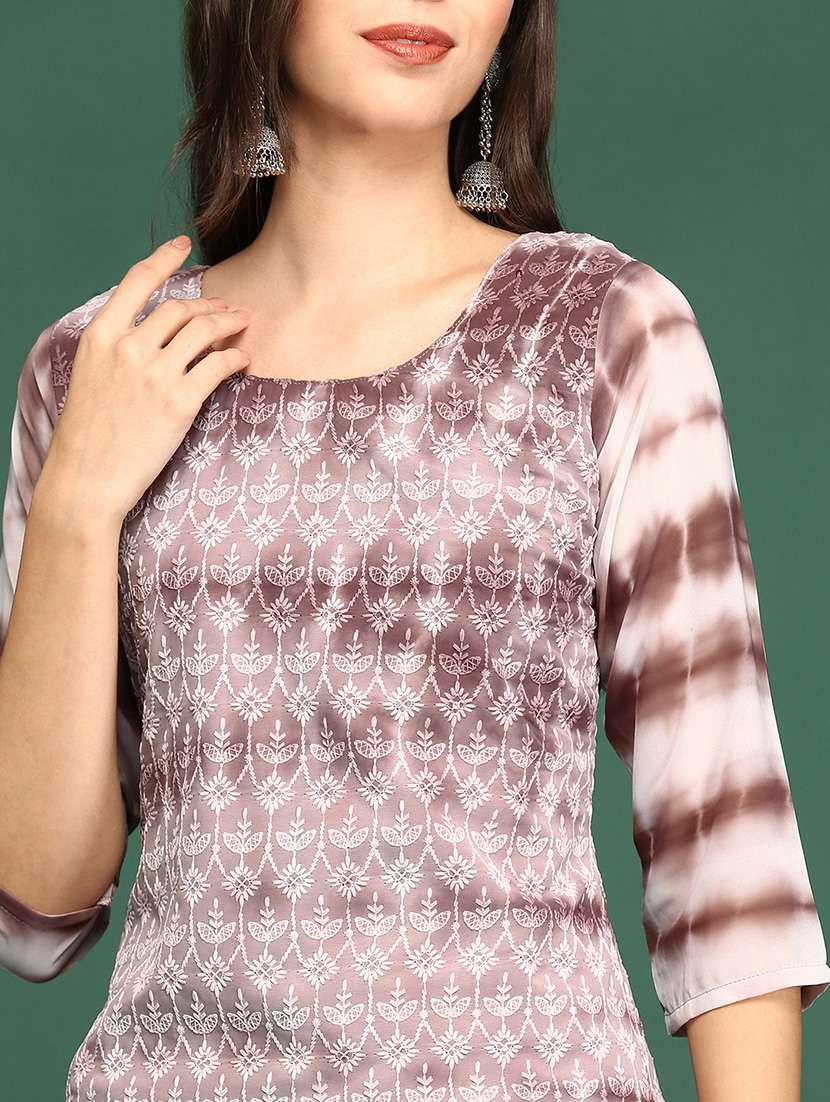 women's mauve round neck straight kurta - 20252223 -  Standard Image - 5