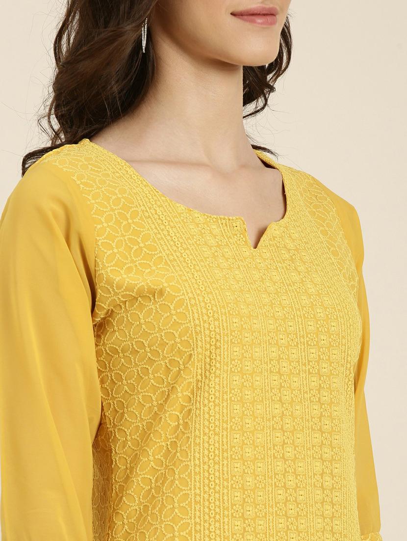 mustard cotton straight kurta - 20252239 - Standard Image - 5