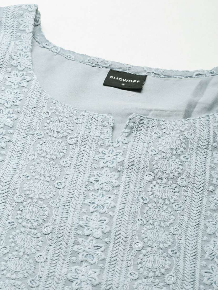 women's grey notch neck straight kurta - 20252246 -  Standard Image - 8