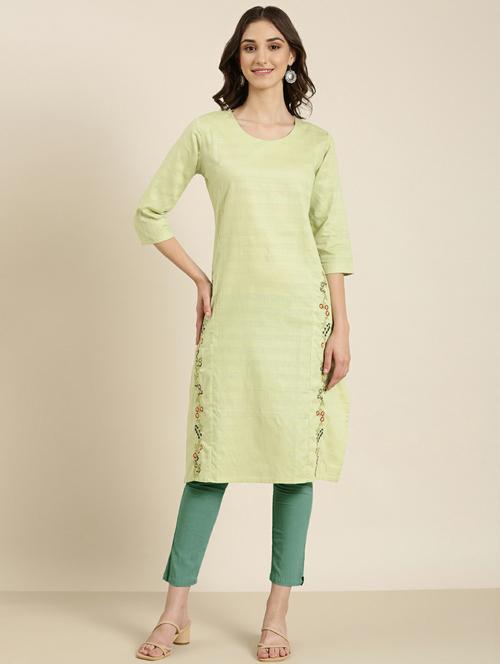 women's lime green round neck straight kurta - 20252258 -  Standard Image - 0
