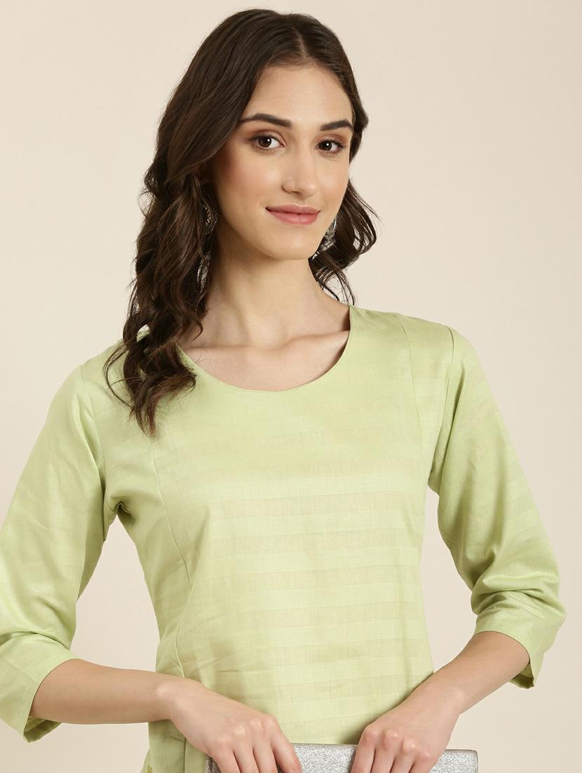 women's lime green round neck straight kurta - 20252258 - Standard Image - 5