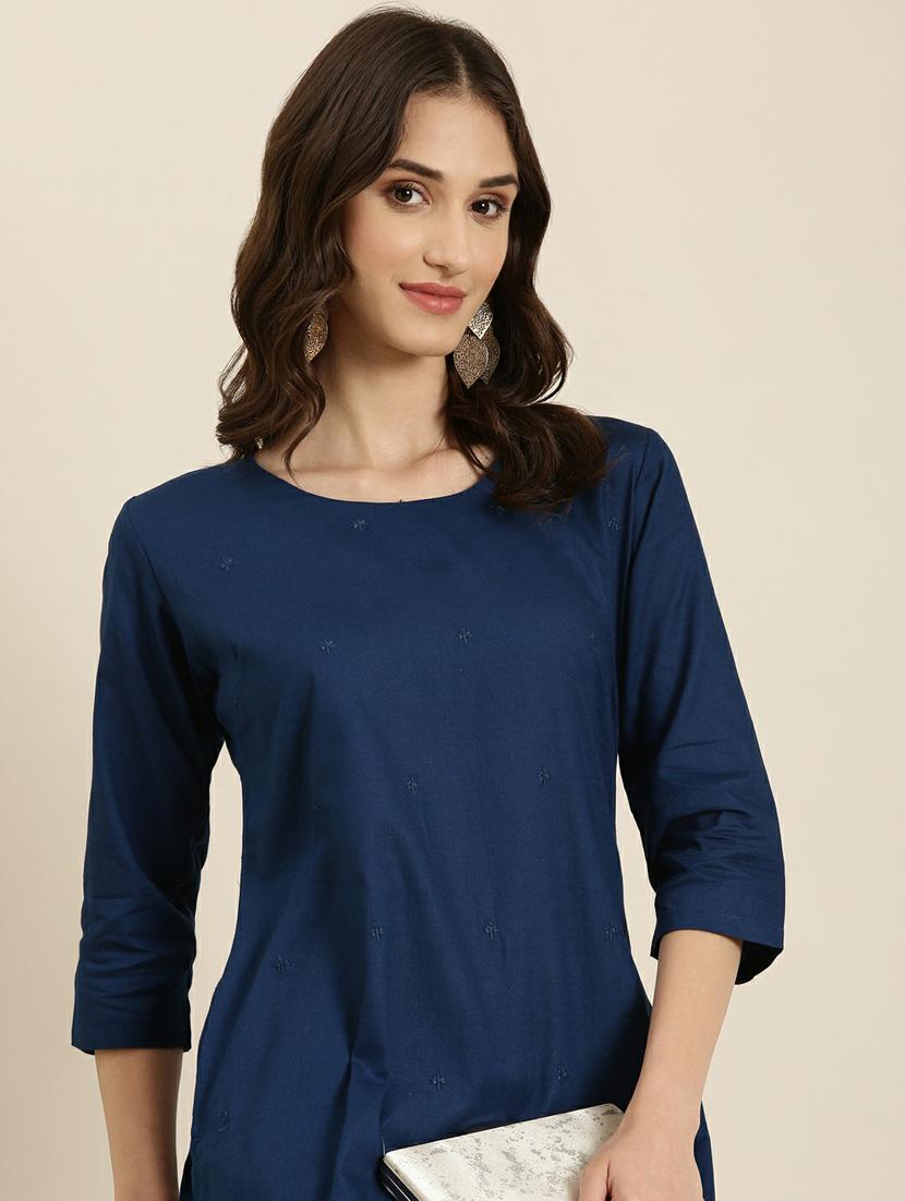 women's blue round neck straight kurta - 20252282 - Standard Image - 5