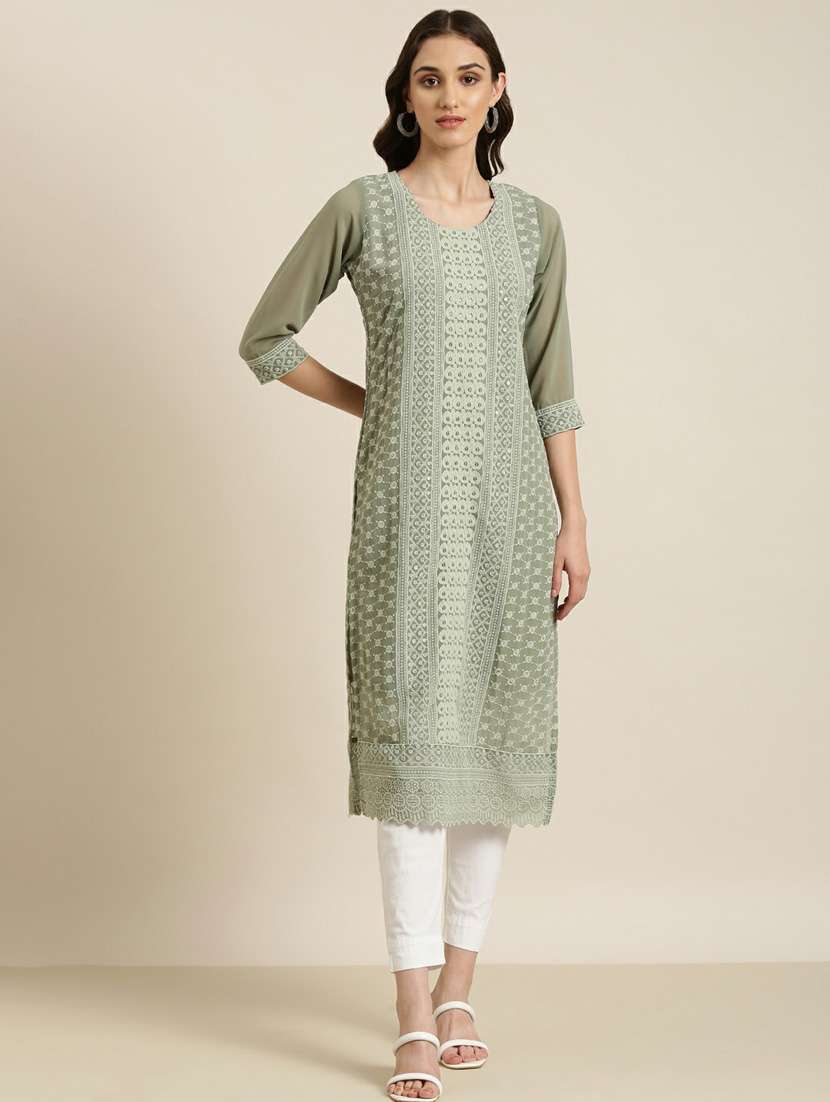 women embroidered straight kurta