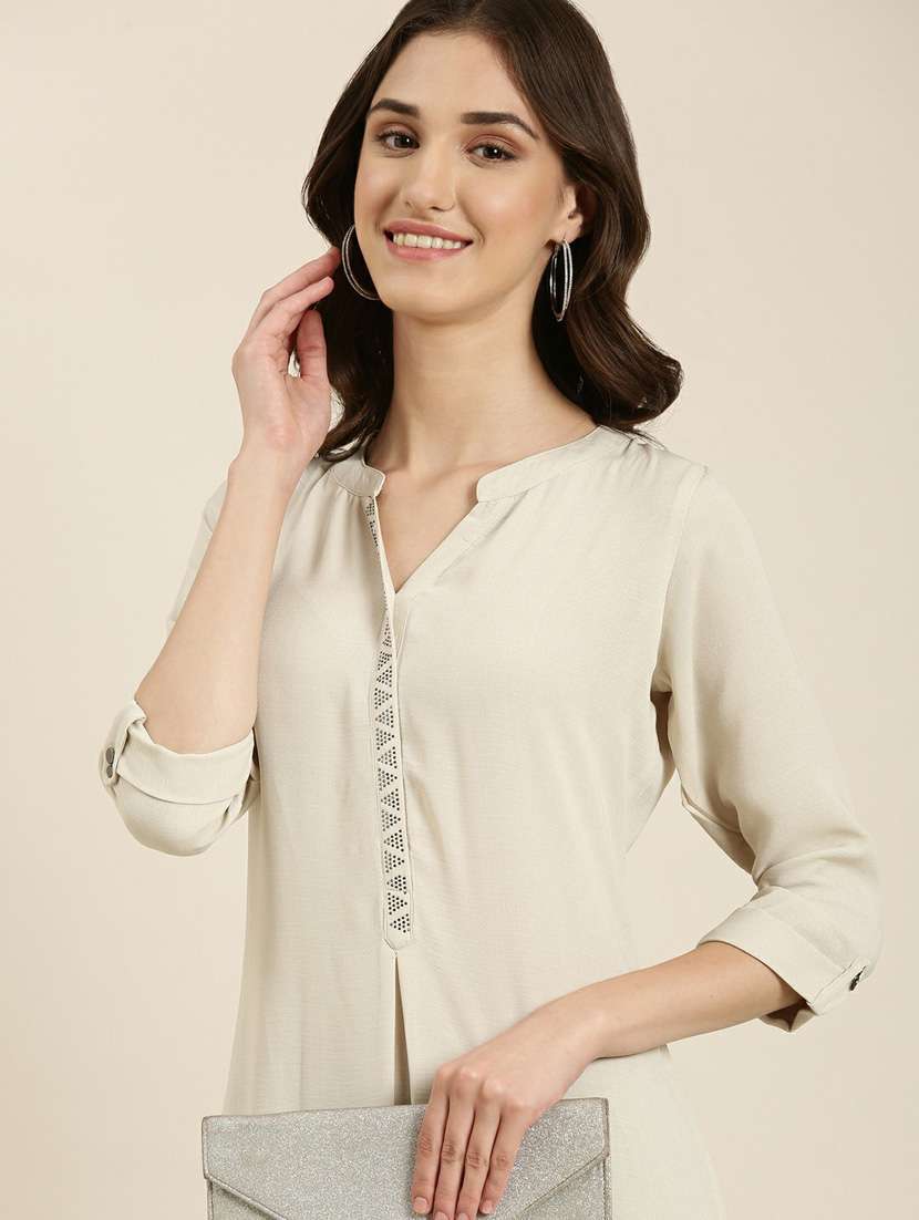 beige embellished straight kurta - 20252321 -  Standard Image - 5