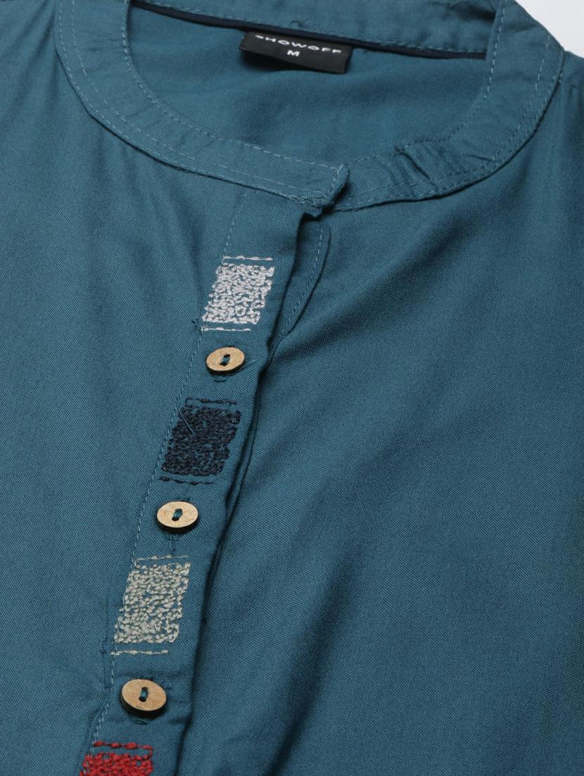 women solid with work straight kurta - 20252381 - Standard Image - 8