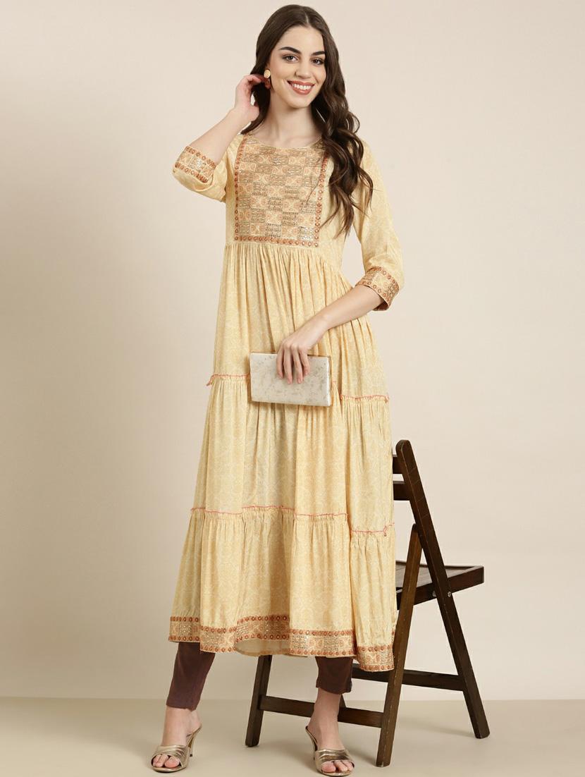 women yoke embroidered tiered kurta - 20252390 - Standard Image - 3