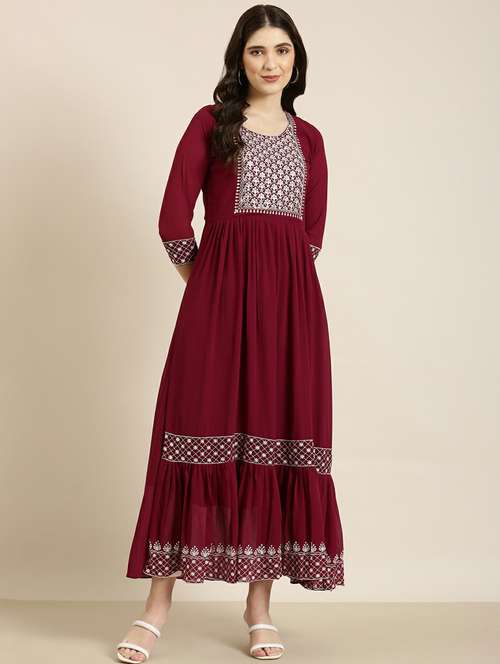 women embroidered tiered kurta - 20252391 - Standard Image - 0