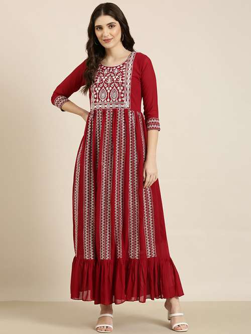 women embroidered tiered kurta - 20252393 - Standard Image - 0