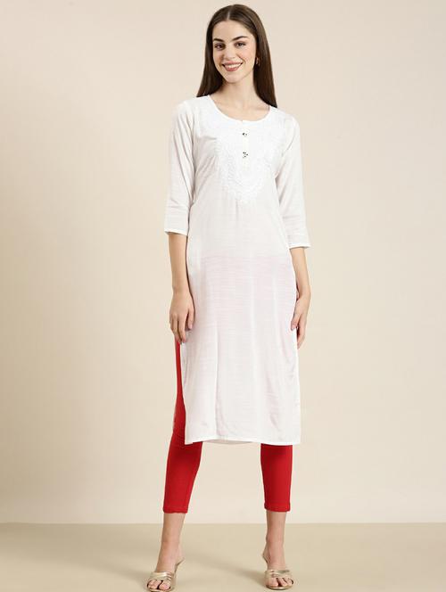 women yoke embroidered straight kurta - 20252431 -  Standard Image - 0