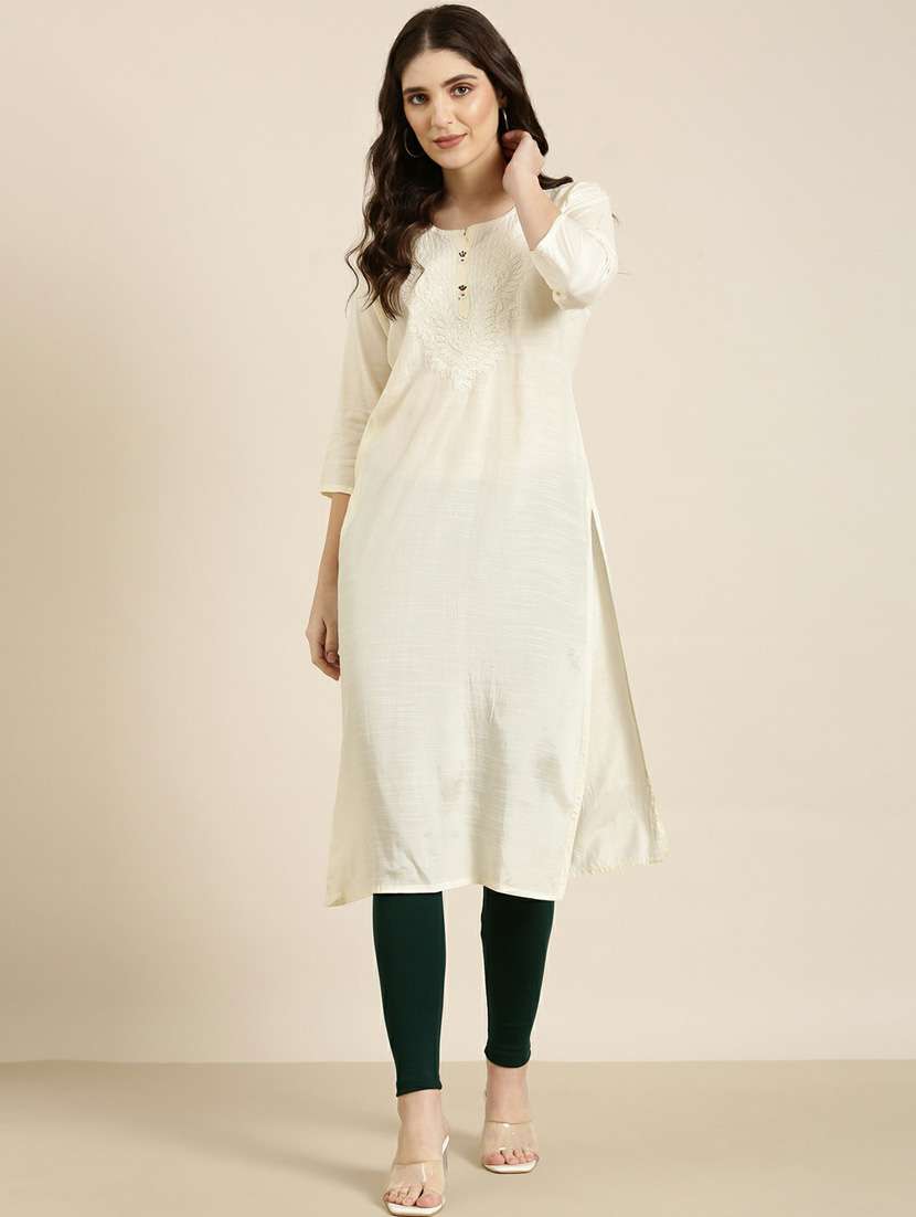 women yoke embroidered straight kurta