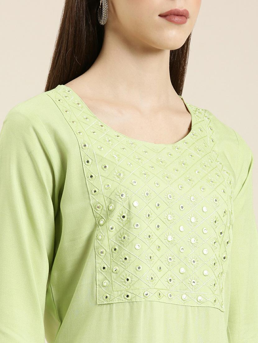 green mirror work straight kurta - 20252480 - Standard Image - 5