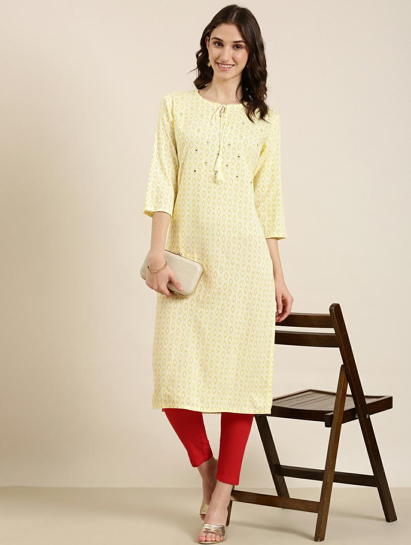 yellow geometric printed straight kurta - 20252485 - Standard Image - 3