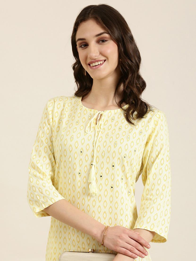 yellow geometric printed straight kurta - 20252485 - Standard Image - 5