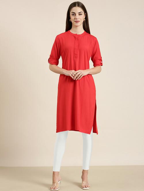 mandarin neck solid straight kurta - 20252509 -  Standard Image - 0