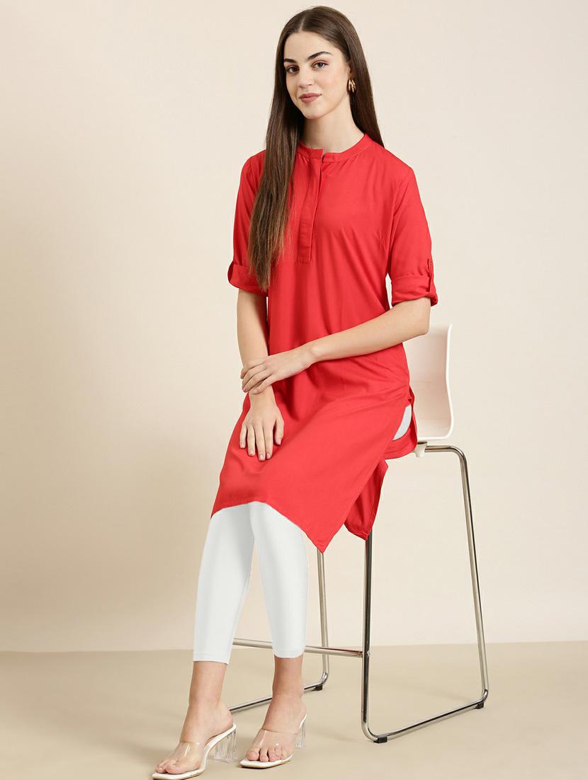 mandarin neck solid straight kurta - 20252509 - Standard Image - 3