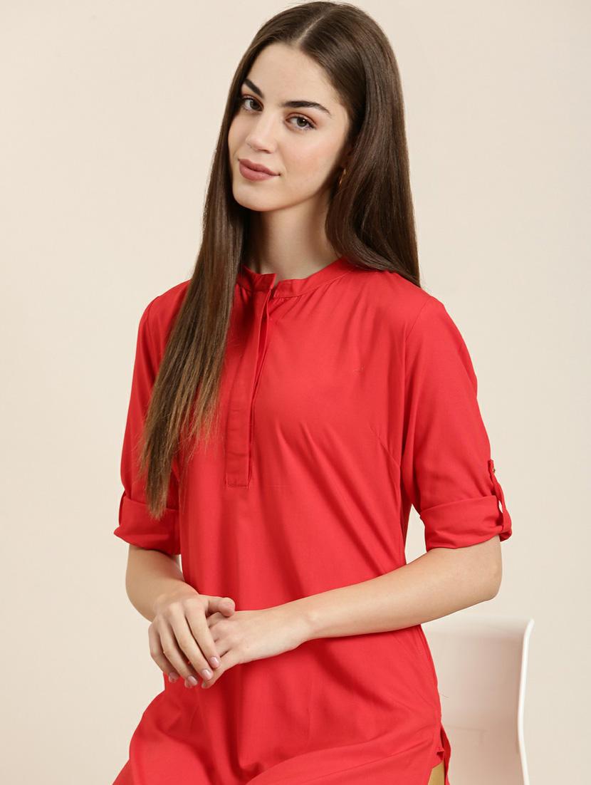 mandarin neck solid straight kurta - 20252509 - Standard Image - 5