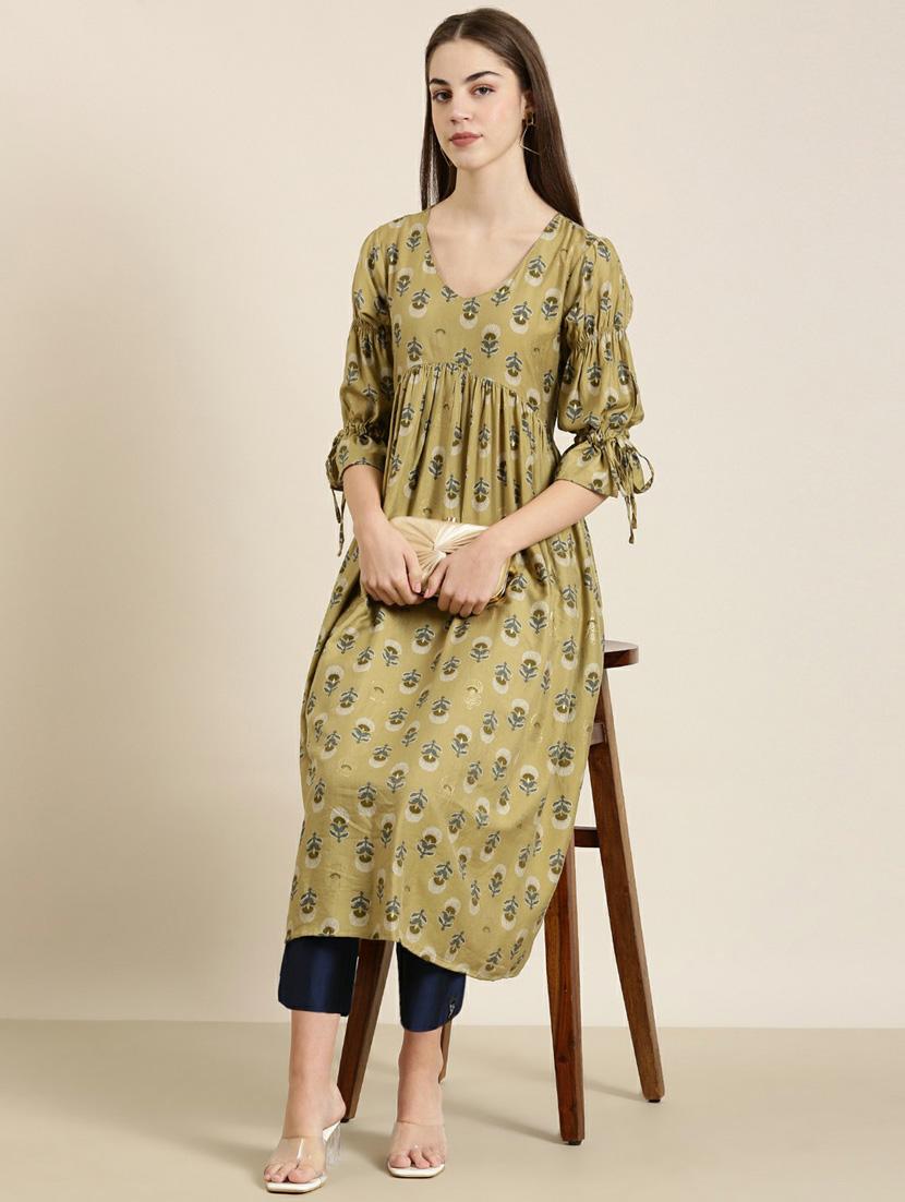 beige floral printed straight kurta - 20252518 - Standard Image - 3