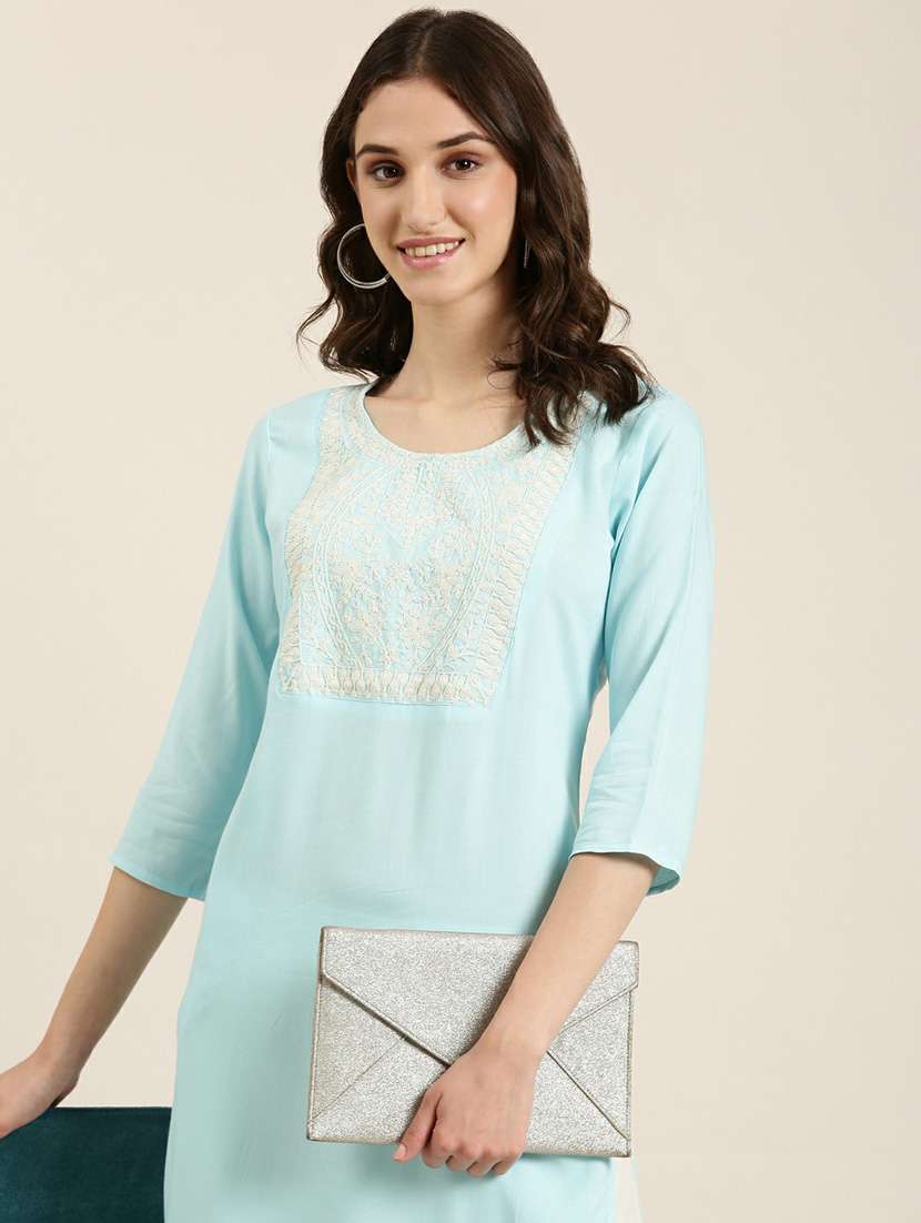 blue embroidered straight kurta - 20252537 -  Standard Image - 5