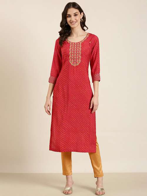 women round neck embroidered straight kurta - 20252553 -  Standard Image - 0