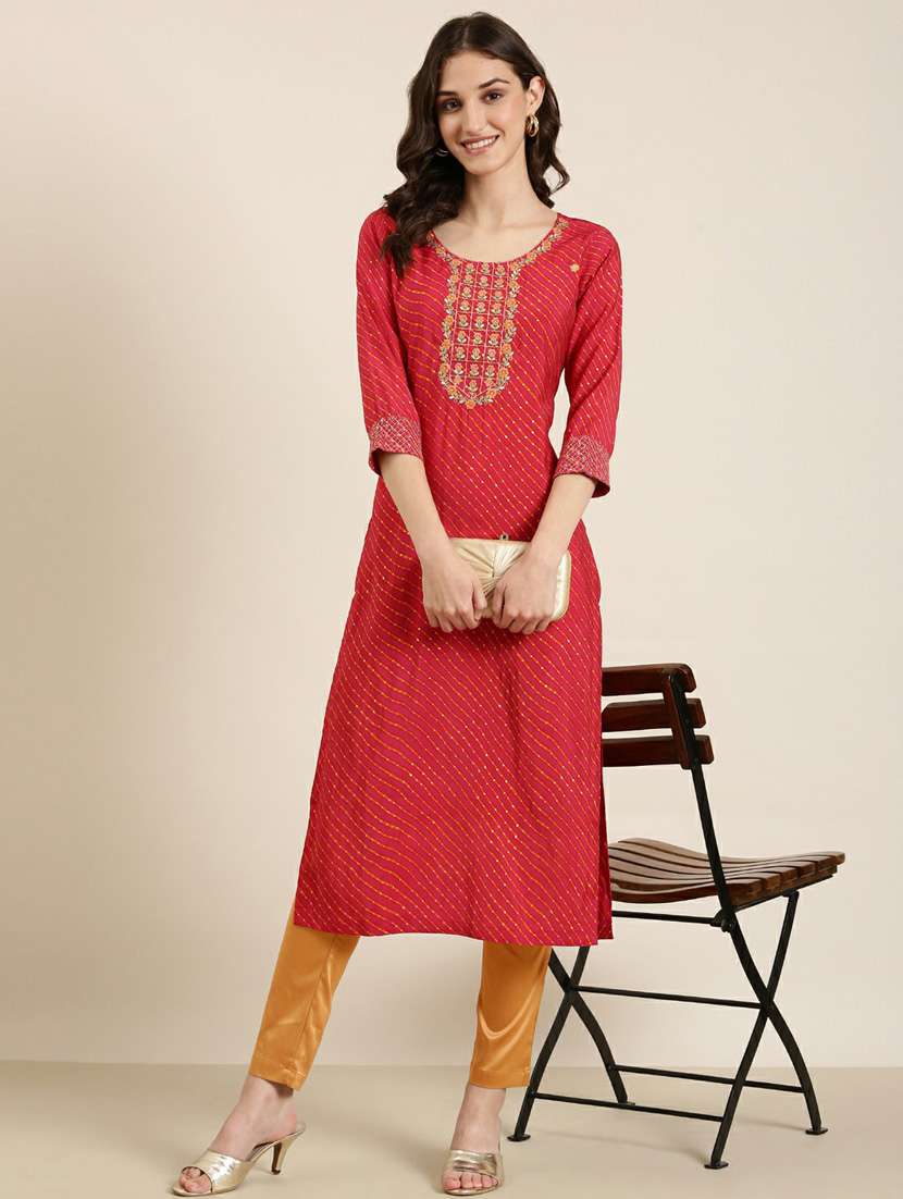 women round neck embroidered straight kurta - 20252553 -  Standard Image - 3