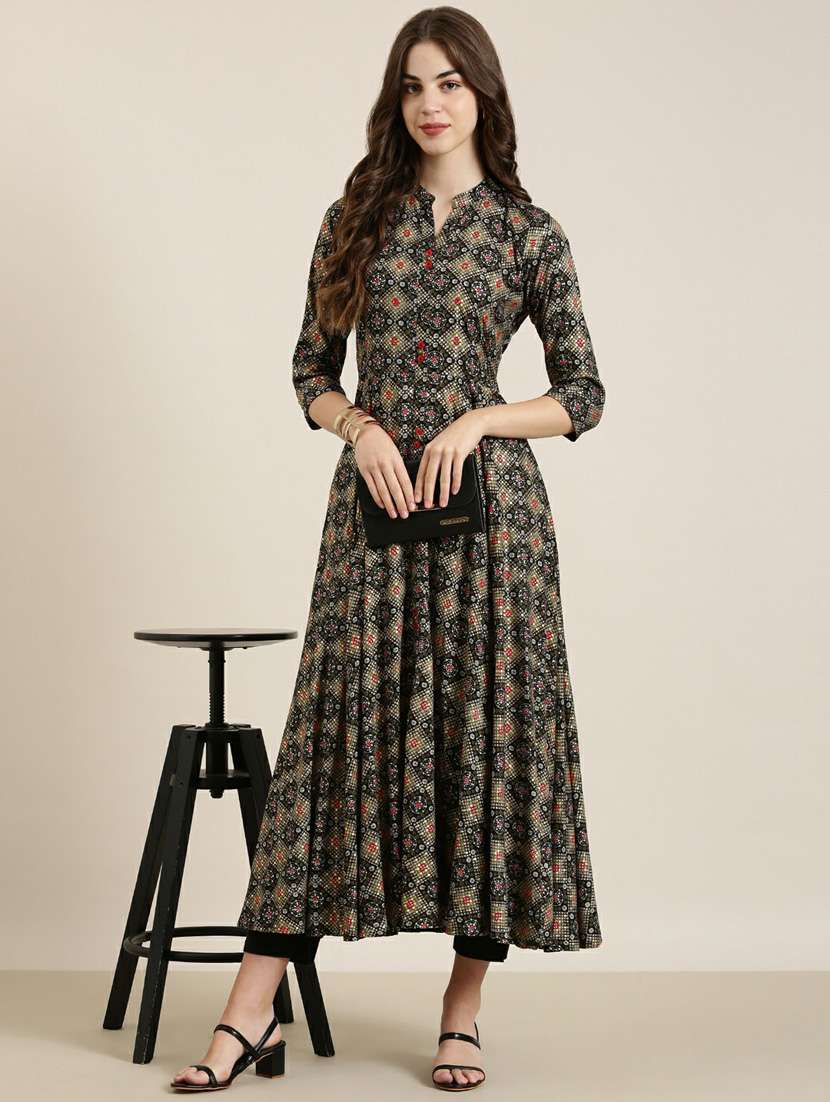black bandhani printed anarkali kurta - 20252573 - Standard Image - 3