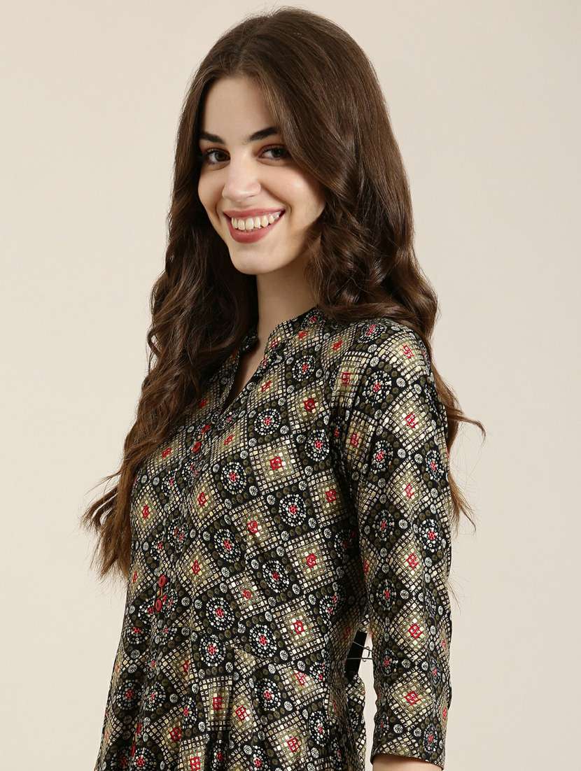 black bandhani printed anarkali kurta - 20252573 - Standard Image - 5