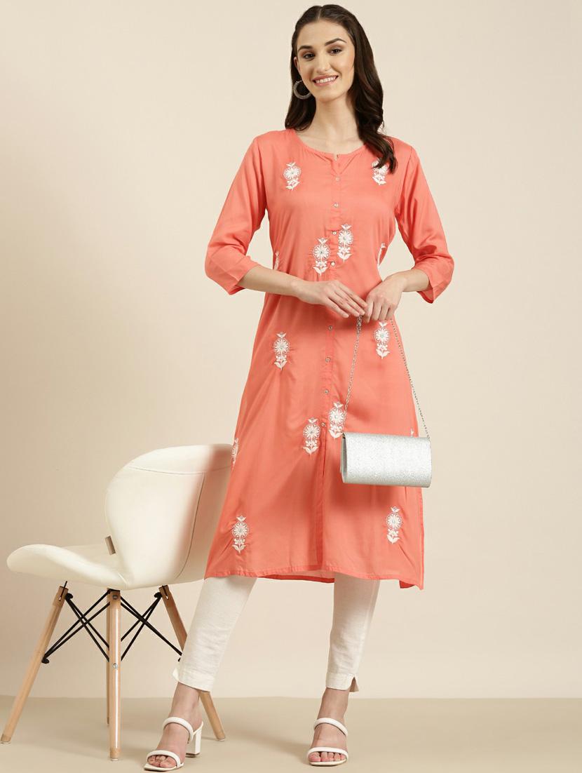 women round neck embroidered a-line kurta - 20252579 - Standard Image - 3