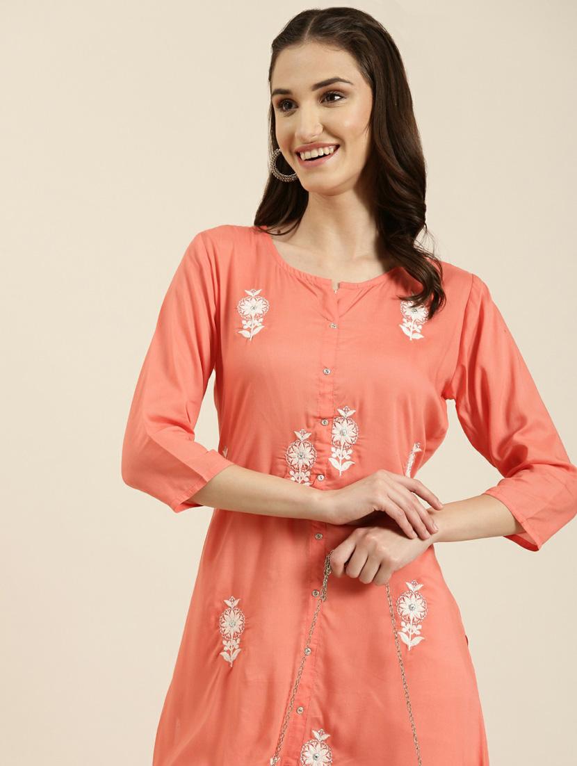 women round neck embroidered a-line kurta - 20252579 - Standard Image - 5