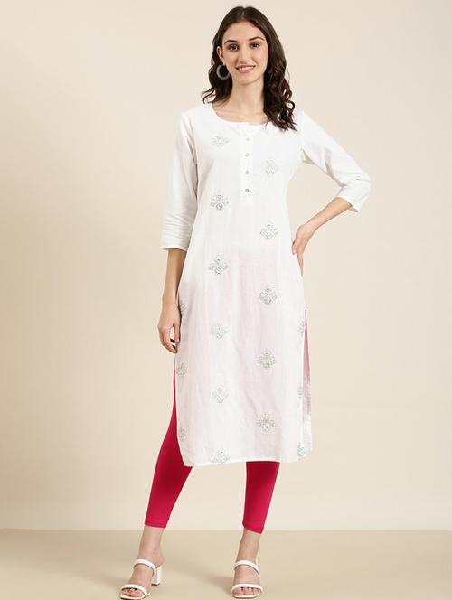 off-white zari work straight kurta - 20252589 - Standard Image - 0