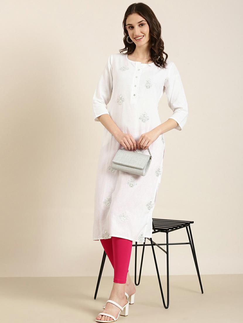 off-white zari work straight kurta - 20252589 - Standard Image - 3